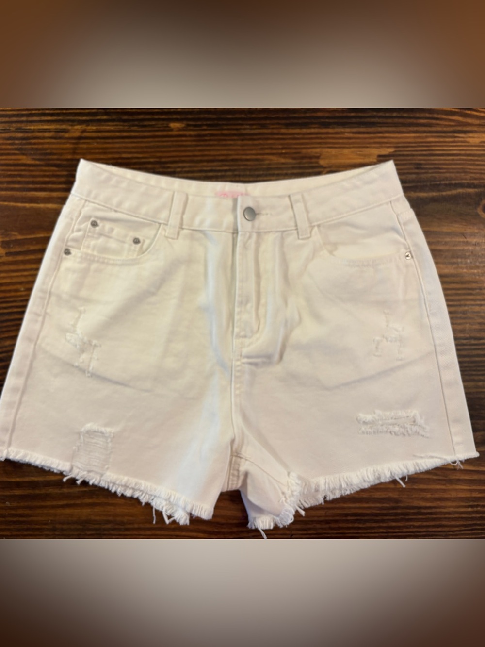 Pink Lily White Distressed Denim Shorts Women’s Size 30 Frayed Raw Hem
